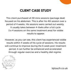 HIEMT Fat Loss and Muscle Gain for this client who purchased x4 30 minute sessions focused on his abdomen.