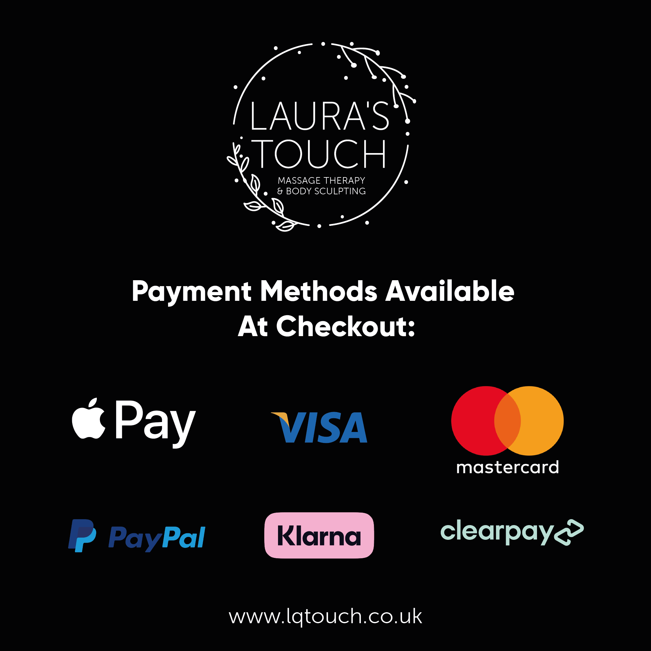 Payment options available at Laura’s Touch