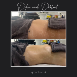 A client receiving an MLD detox and debloat massage at Laura's Touch, real clients, real results.