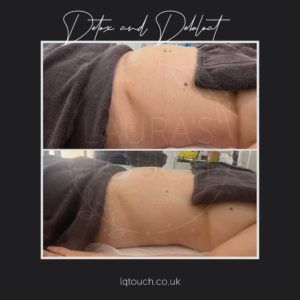 A client receiving an MLD detox and debloat massage at Laura's Touch, real clients, real results.