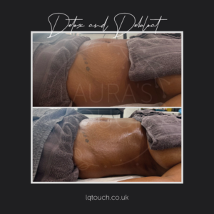 A client receiving an MLD detox and debloat massage at Laura's Touch, real clients, real results.